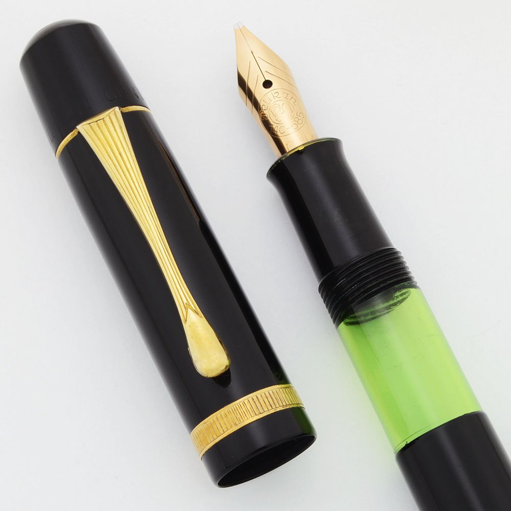 極美品 Pelikan 100 DEF 14K 585 Pelikan 100N Fountain Pen - Black, Fluted Cap Band and Clip